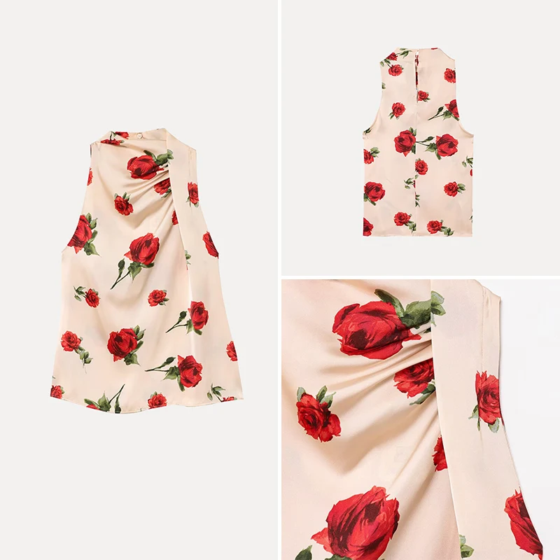 

Spring 2025 Women's Sle Svel Silk Print Bal irt Slim Fit Regular Length Polyester Fiber Z Versatile irt