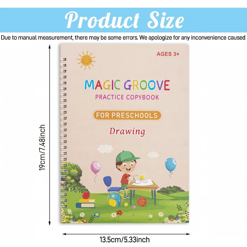 4PCS Kids Practic Reusable Magical Writing Book Copybooks With Pen Free Wiping Children Handwriting Learning Educational Toys