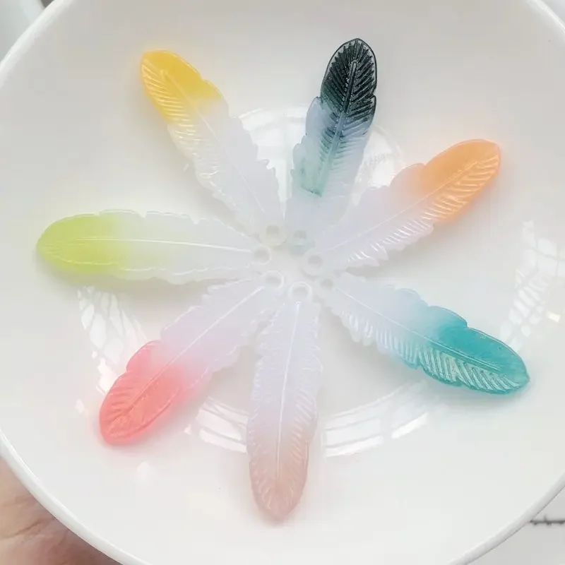 10PCS11*38mm Two-color resin personality feather handmade DIY personality trend all - match necklace pendant decoration supplies