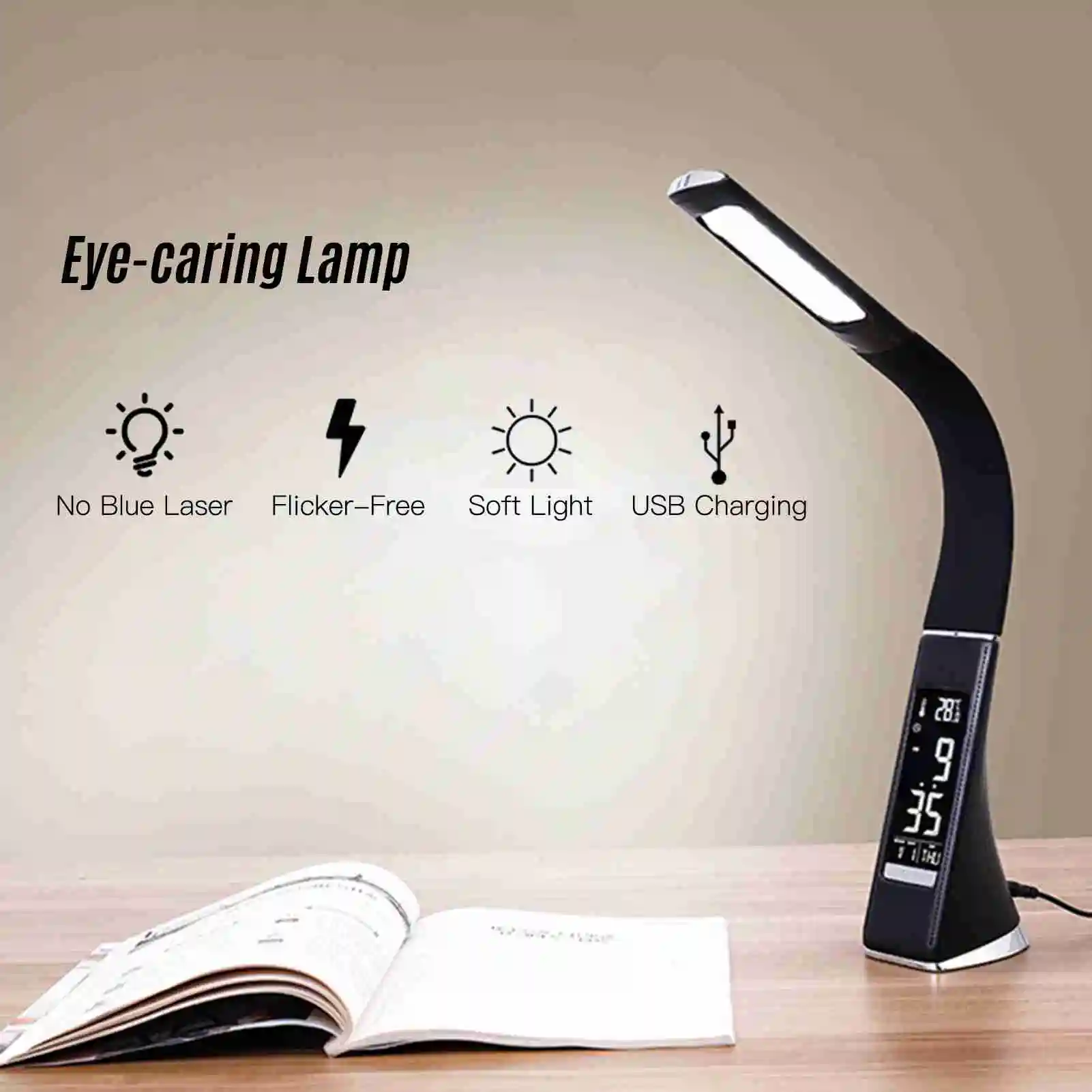charging-light-eye-caring-reading-lamp-3-gears-adjustable-brightness-calendar-clock-temperature-function-usb-reading-light-black