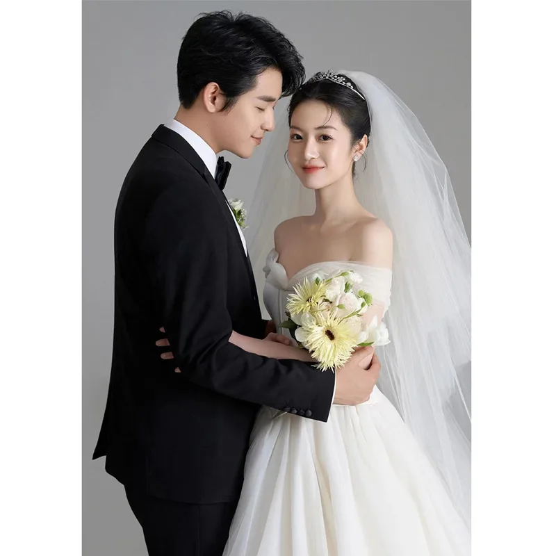

French White Strapless Simple Retro Short Skirt Dress Satin Wedding Dress Short Skirt Dress Customized