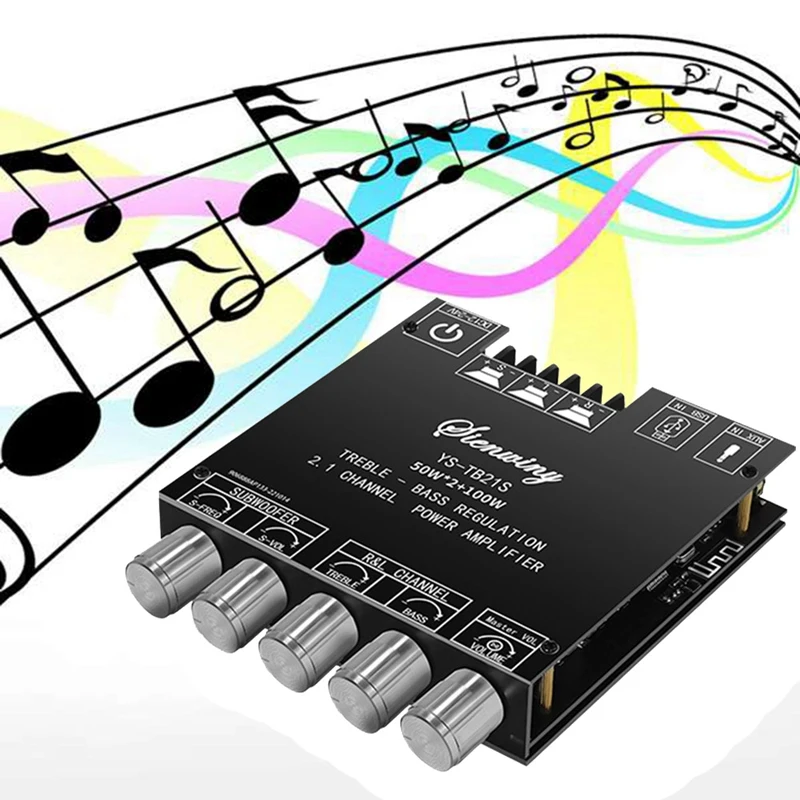 YS-TB21S 2.1 Channel Bluetooth 5.1 Amplifier Board TPA3116 50Wx2+100W Left Right Channel+Subwoofer Audio Module DC12-24V