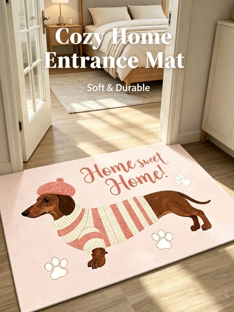 Warm Home Sweet Home Sausage Dog Bath Mat, Soft Non Slip Pet Style Doormat for Balcony Bedroom Entrance