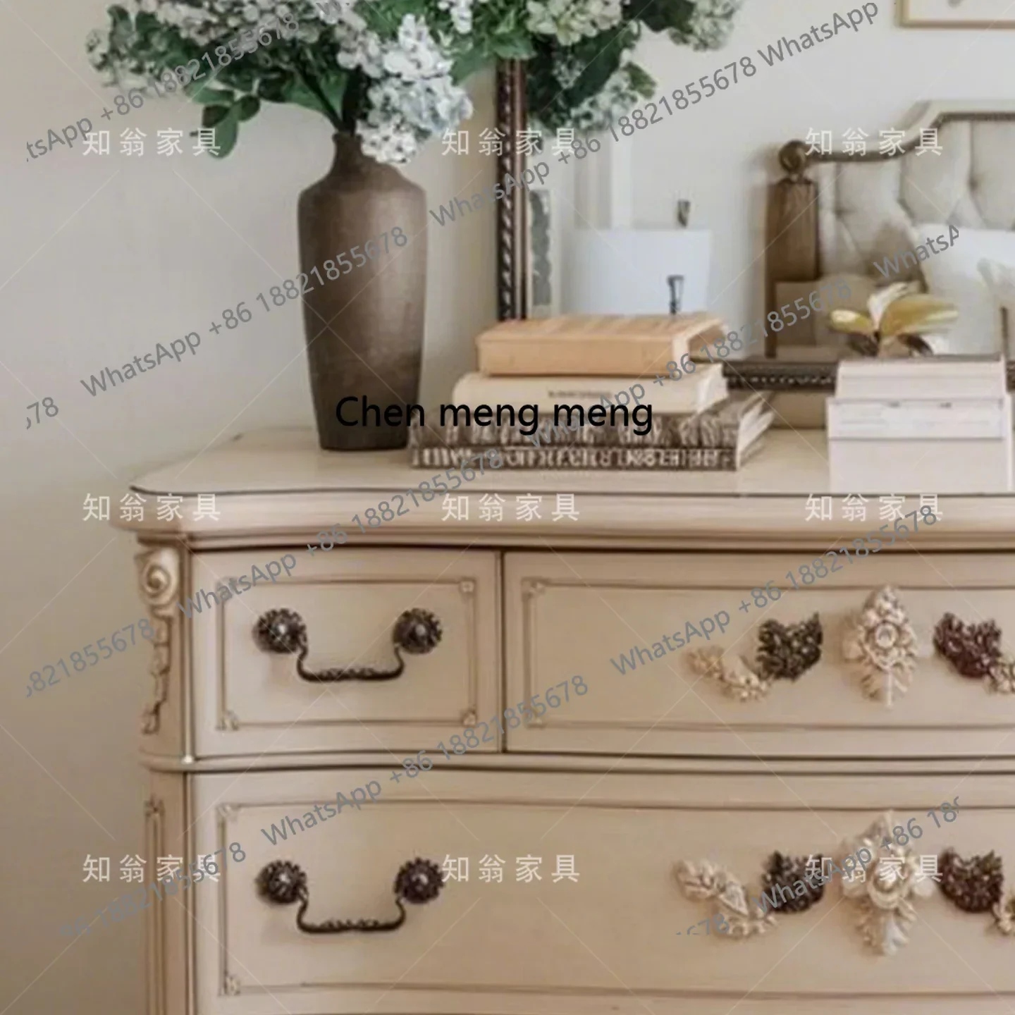 الفرنسية الرجعية الخشب الصلب نحت زهرة الشرفة خزانة غرفة نوم مضمد ديكور المنزل خزانة H #3