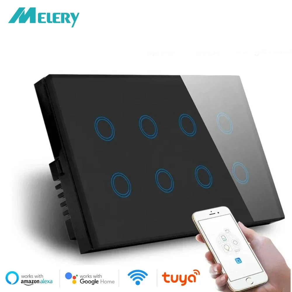 Melery Wifi Smart Touch Light Wall Switch Glass Panel 8Gang 147*86mm Tuya App SmartLife Remote Compatible with Alexa Google Home