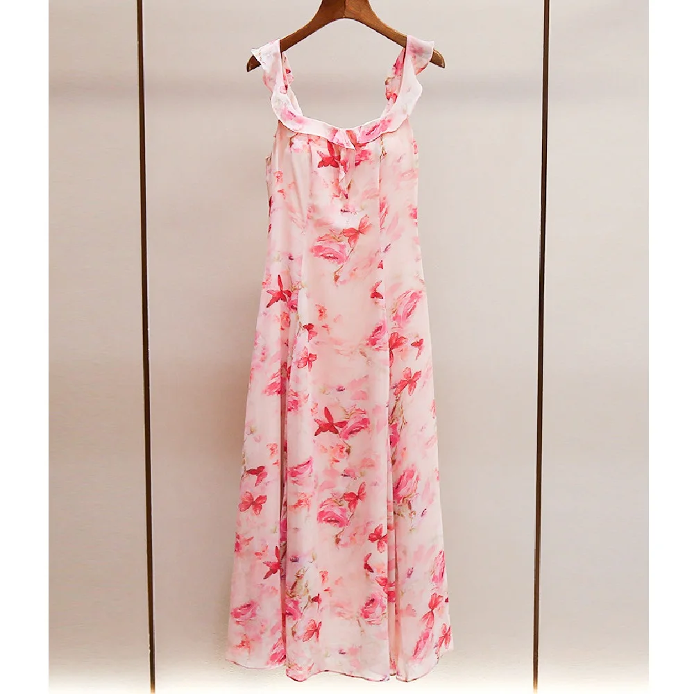 

traf 2025 woman suspender skirt chiffon 3D printing ruffles corset ladies dress y2k clothes New fashion high quality party skirt