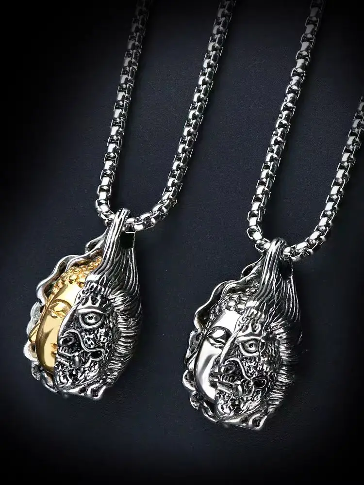 S925 silver domineering Buddha magic necklace men's long pendant personality tide men retro pendant