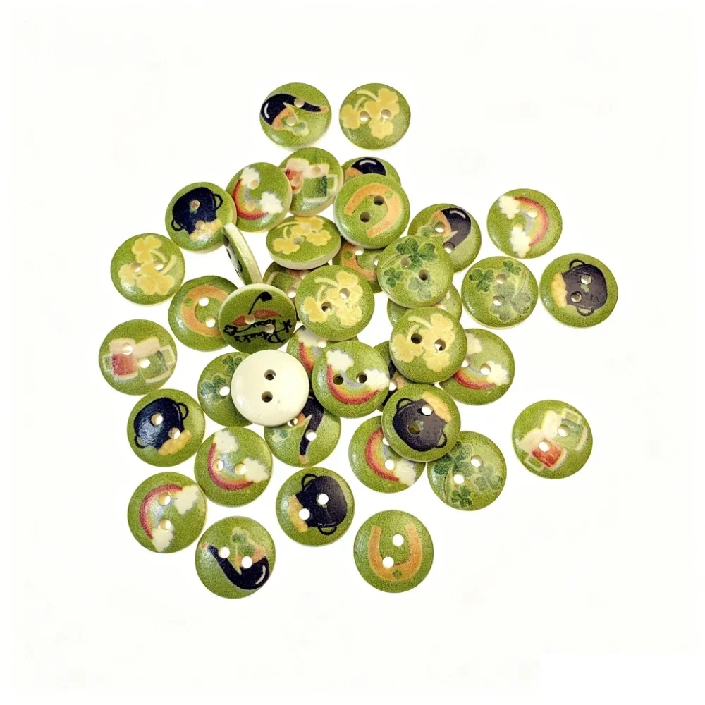 300PCS 15MM Music Note Flower Butterfly Bee 2 Holes Wooden Buttons Buckle Horseshoe Children's Clothing Luggage Accessories