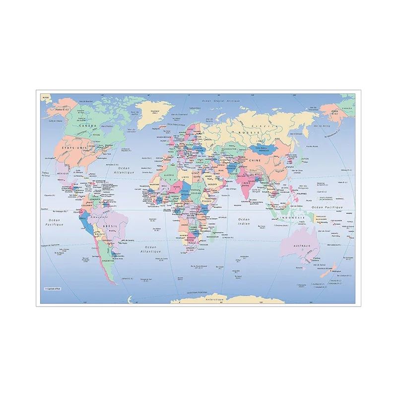 Map Of The World In French 150*100 cm Poster  Non-woven Canvas Painting School Supplies Living Room Home Decoration