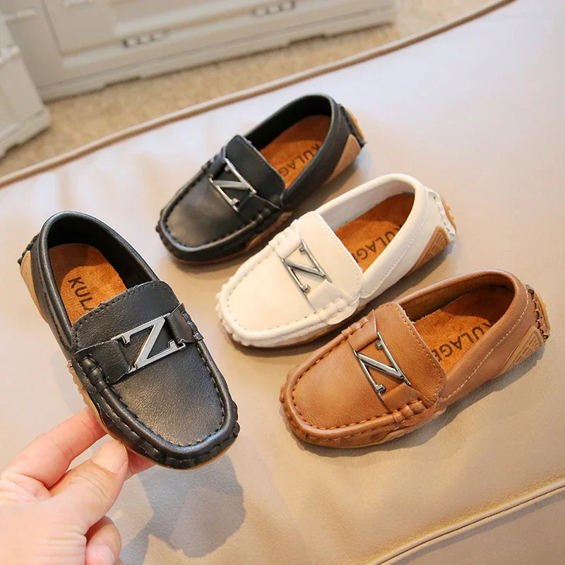 Boys Casual Shoes for Wedding Party Kids Leather Shoes Slip-on Loafers Fashion Metal Buckle Children Moccasins Flats Soft 21-30