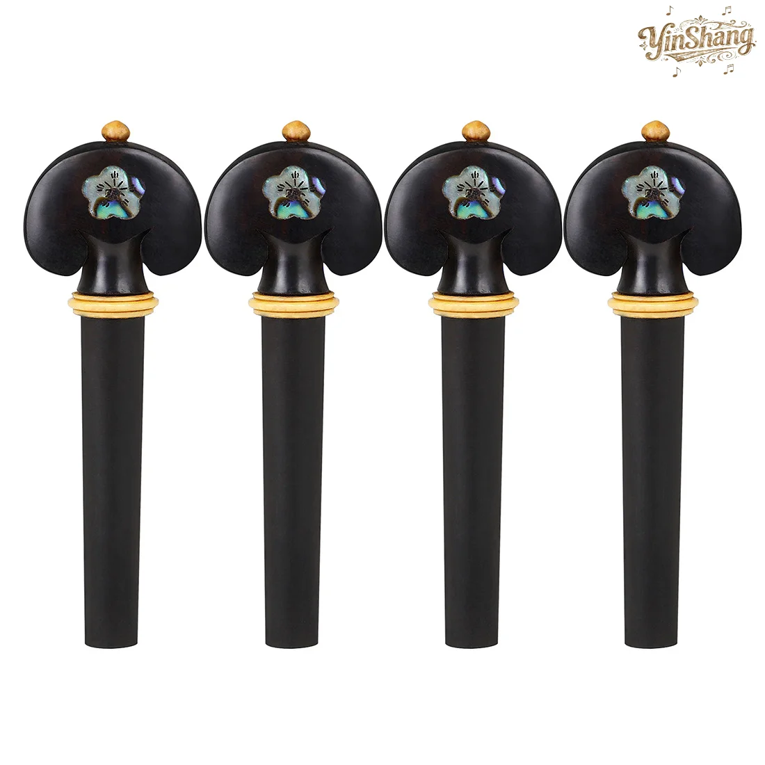 

Violin Pegs 4 Hand-Carved Ebony and Boxwood Violin Tuning Pegs with Abalone Shell Inlays