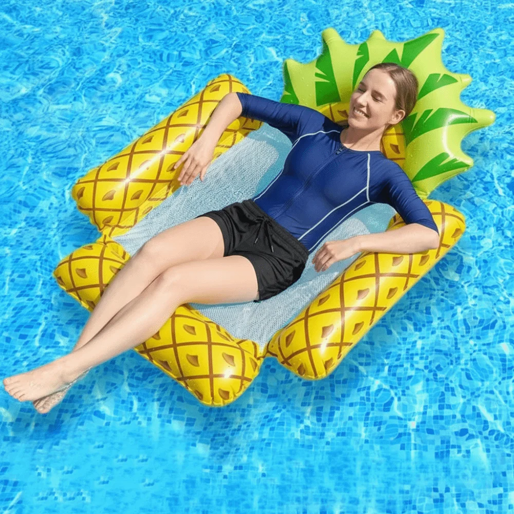 Mesh Seat Inflatable Pool Hammock Foldable Fruit Pattern Floating Lounger Non-Slip Material Durable Inflatable Pool Raft Lake