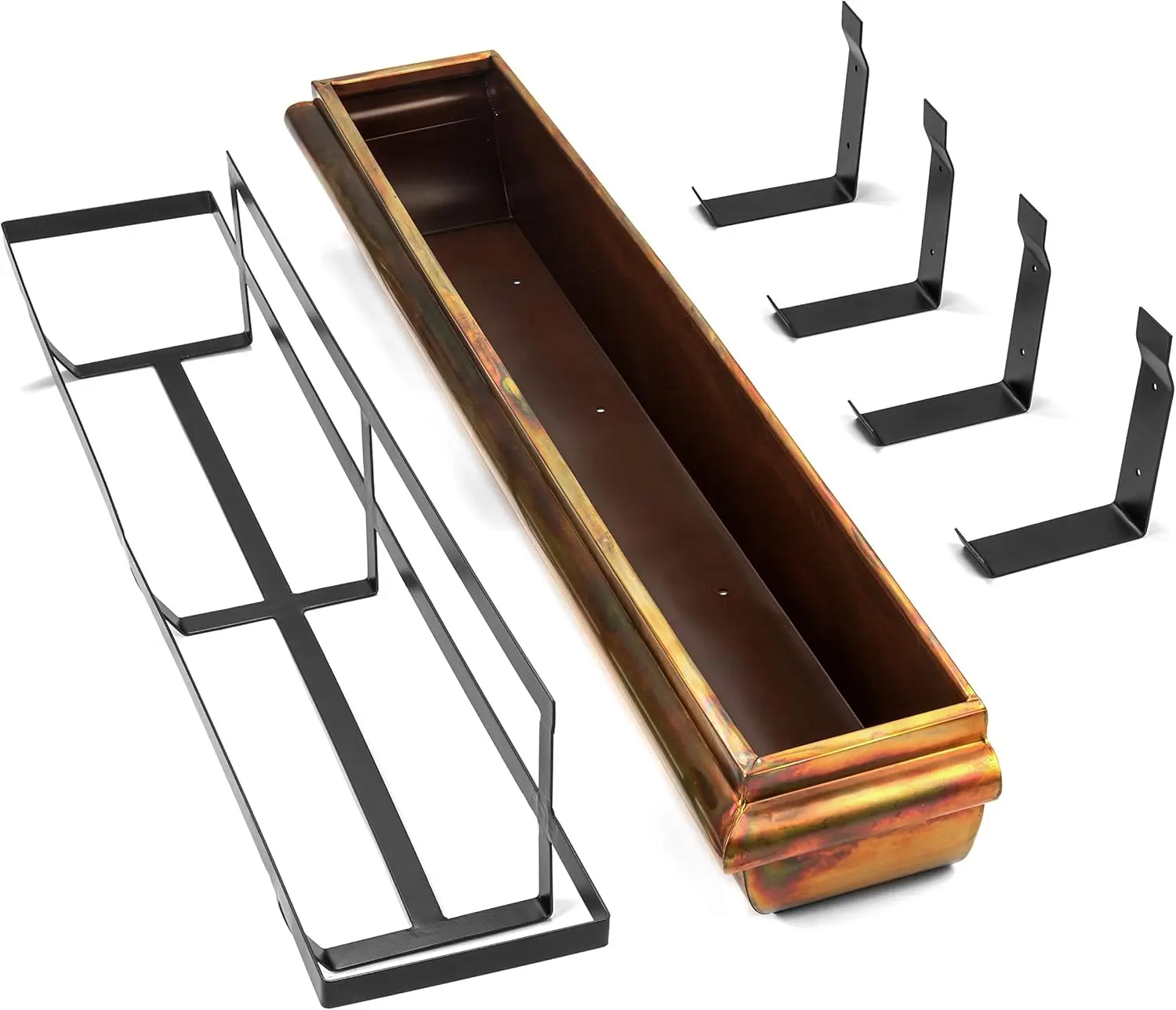 Window Planter Box Rustic Copper Flower Plant Container for Windows Attach to House Deck Balcony Long Rectangular Shape 48 inch