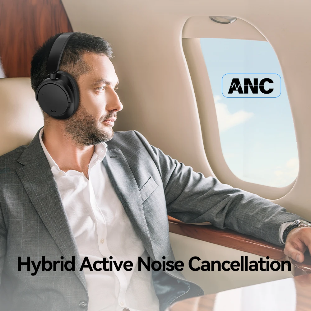 AUSDOM E7 PRO فوق الأذن سماعات 80 ساعة وقت التشغيل سماعة لاسلكية تعمل بالبلوتوث إلغاء الضوضاء، سماعة رأس ANC مع ميكروفونات