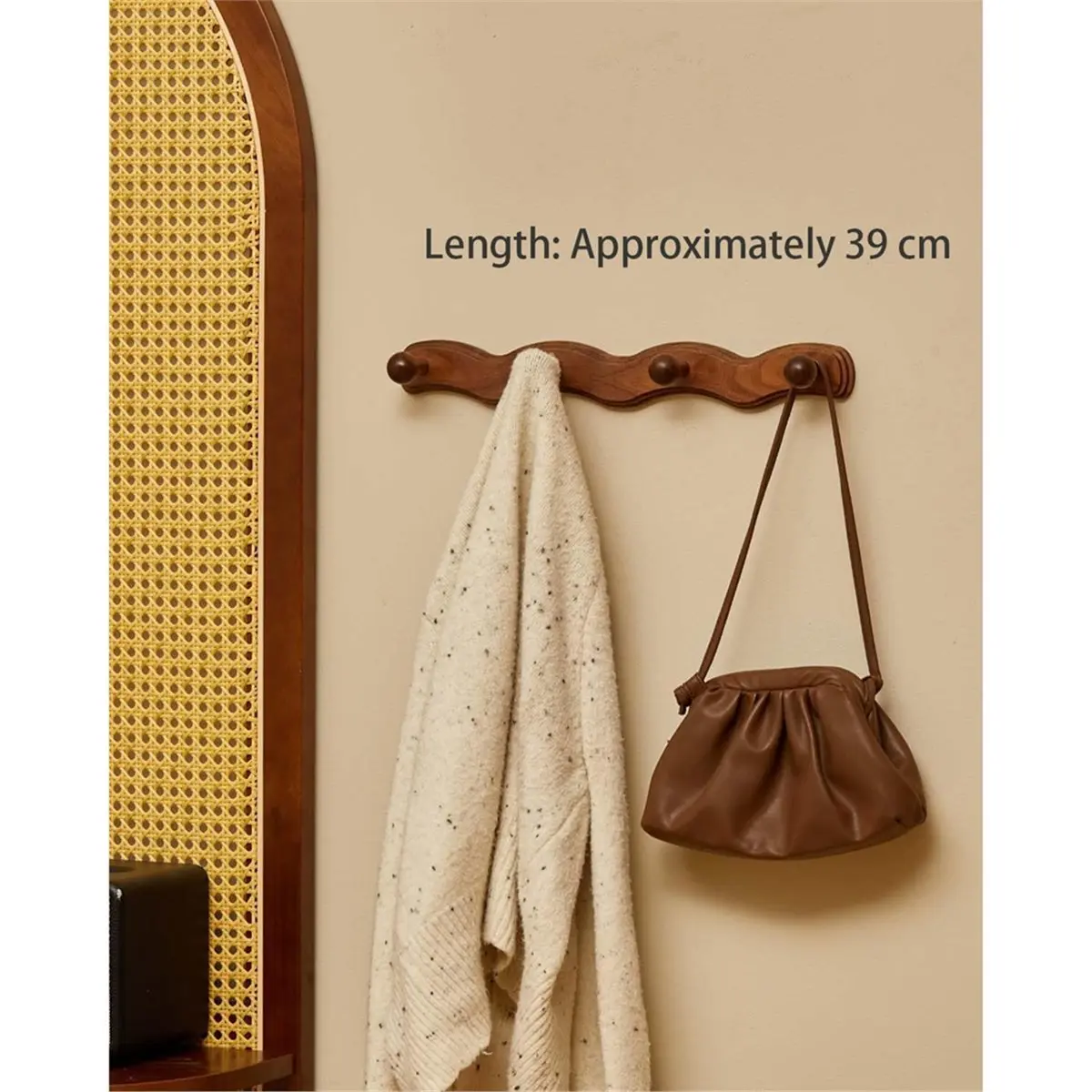 【TODAY-BUY】~@ Wooden Hanger Wall Mounted with 4 Hooks, Used for Hanging Clothes Keys, Robes, Towel Bags, Moisture-Proof Hooks