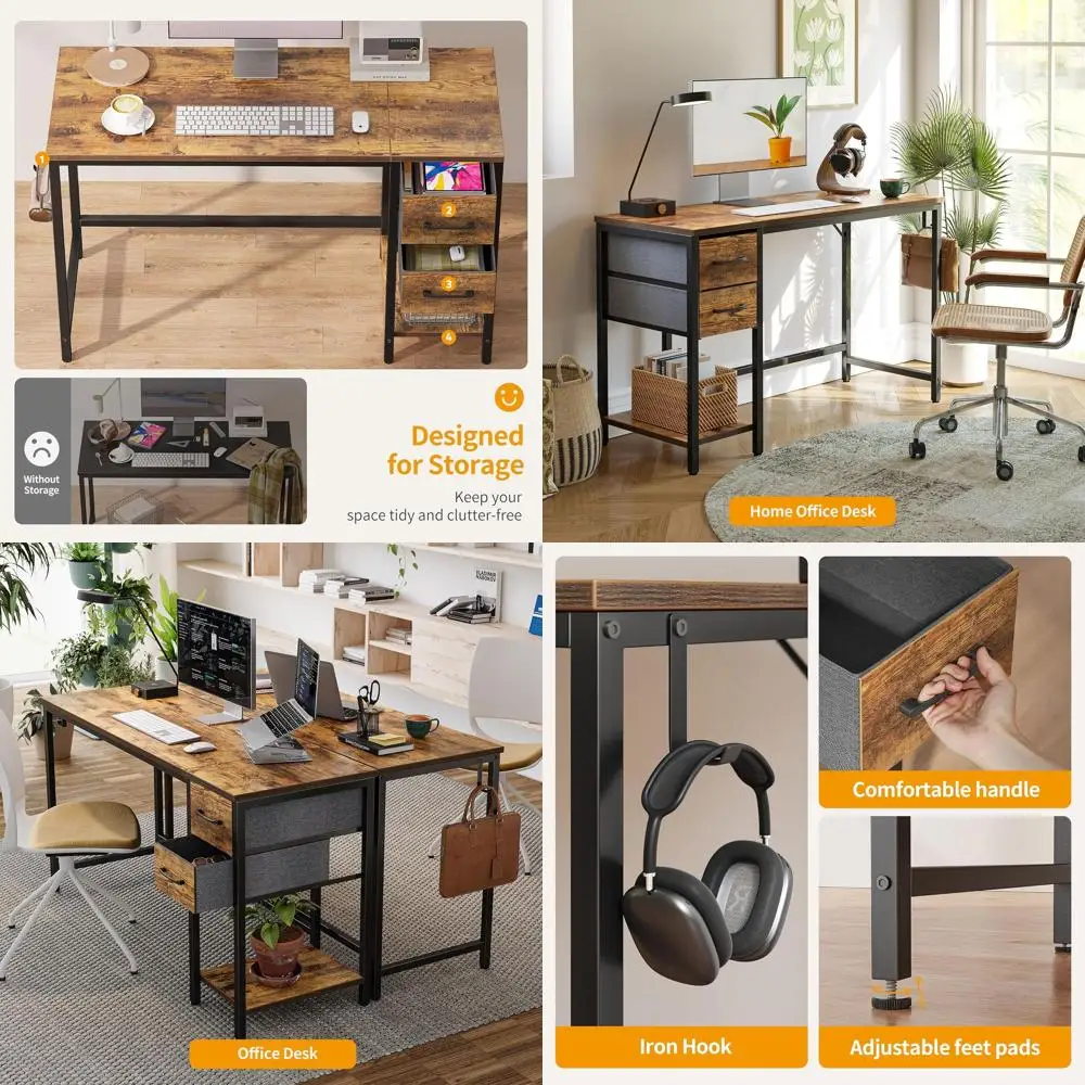 

Письменный стол для домашнего офиса светло-коричневого цвета с 2 ящиками для учебы и хранения вещей