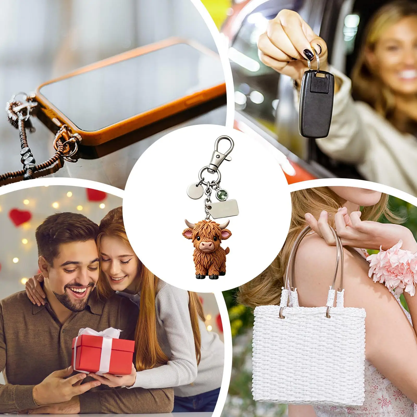 

Cow Bag Charm 3D Resin Cartoon Keyrings Girls Bag Pendant For Girlfriend Children Youth Son Daughter Family Friends Purse