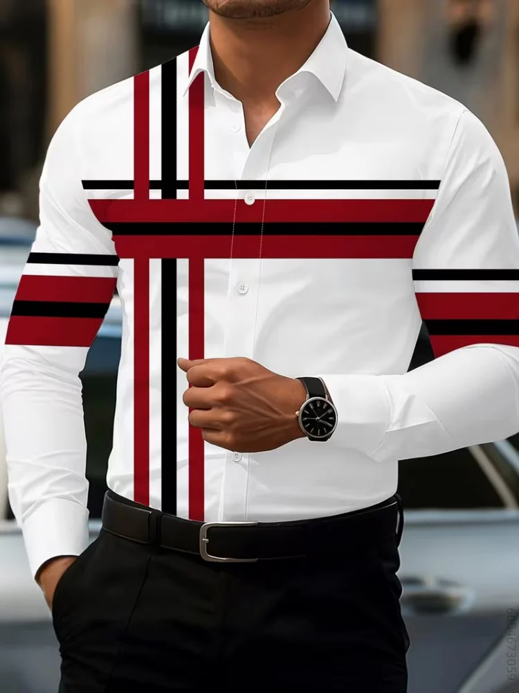 Men's Daily Commuting Shirt  Autumn Men's Long Sleeved Shirt Button Striped Casual Men's Pattern Casual T-shirt men Y2K Clothing