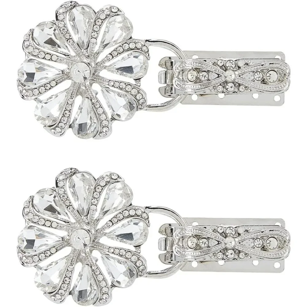 

2Pcs Cloak Clasp Fasteners Alloy Rhinestone Sweater Clips Sew on Hooks and Eyes Cardigan Clips for Shawl Coat Jacket