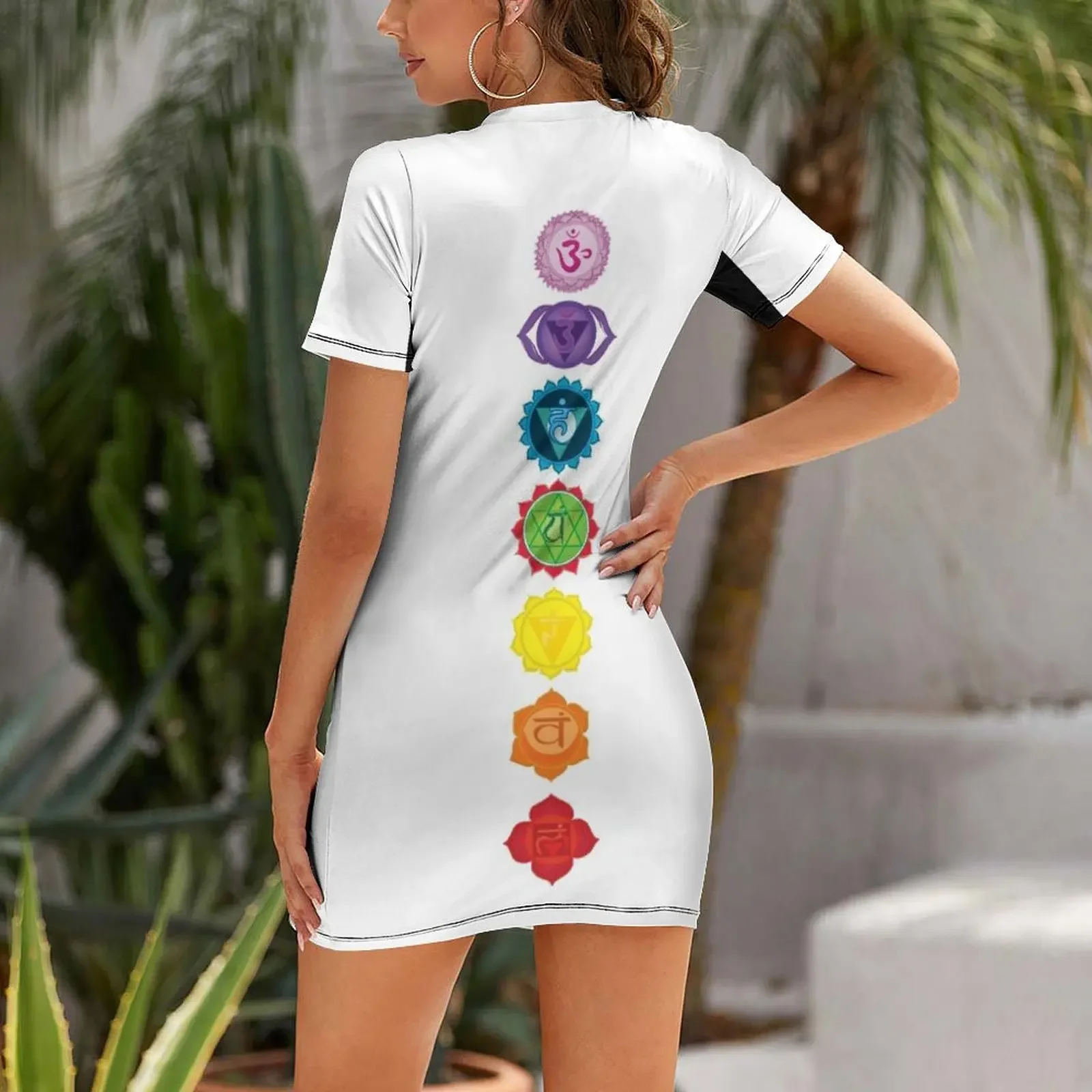 The Chakras, Seven Chakra Short Sleeved Dress Women's evening dress women's summer jumpsuit loose women's dress