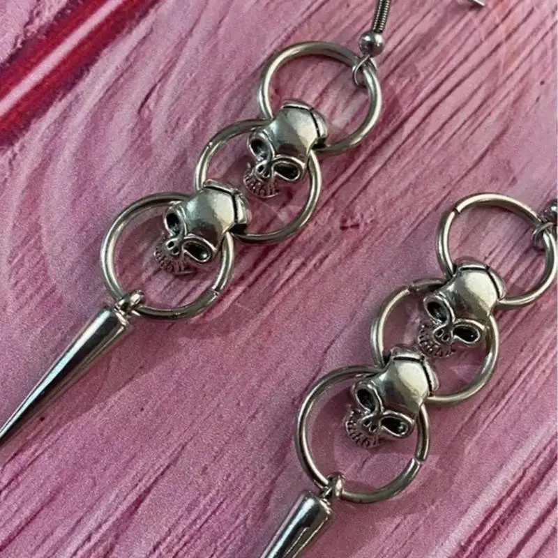 

652F 2 Pcs Skull Horror Dangle Earrings Women Skeleton Round Hoop Drop Earrings Halloween Goth Punk Costume Accessories
