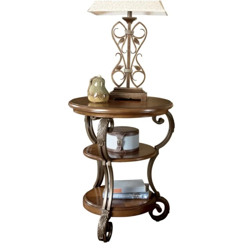 

Signature Design by Ashley Nestor Traditional Hand-Finished Chairside End Table with 2 Fixed Shelves, Dark Brown