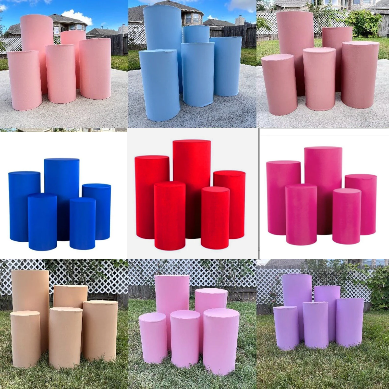 5PS Stretch Fabric Cylinder Cover Set for Pedestal Plinths, Pink White Black Elastic Photography Background Covers