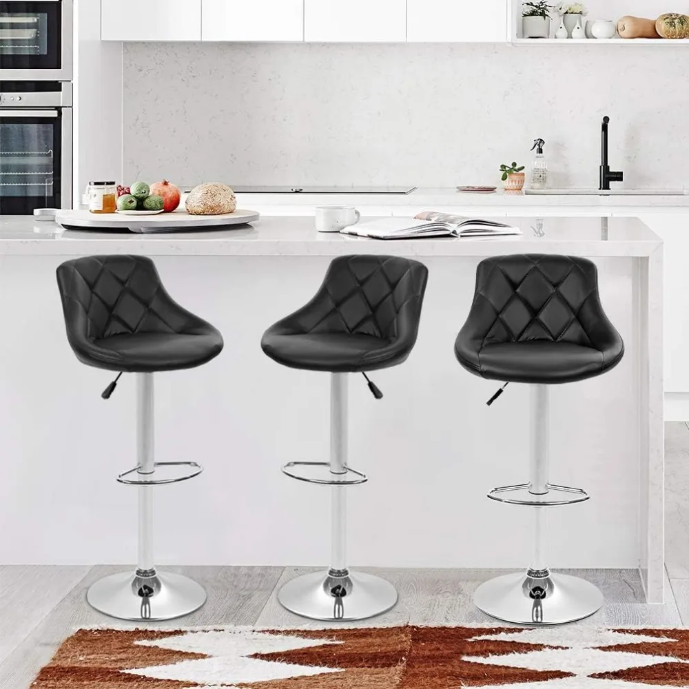 Counter Height Bar Stools Set of 2 Barstools Swivel Stool Height Adjustable Bar Chairs with Back PU Leather Swivel Bar Stool