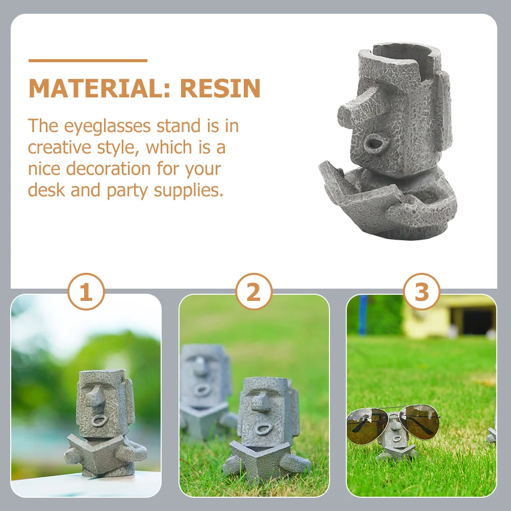 Stone Pen Holder Decorative Easter Island Head Glasses Display Statue for Nightsatnd Stand Office Desktop Household