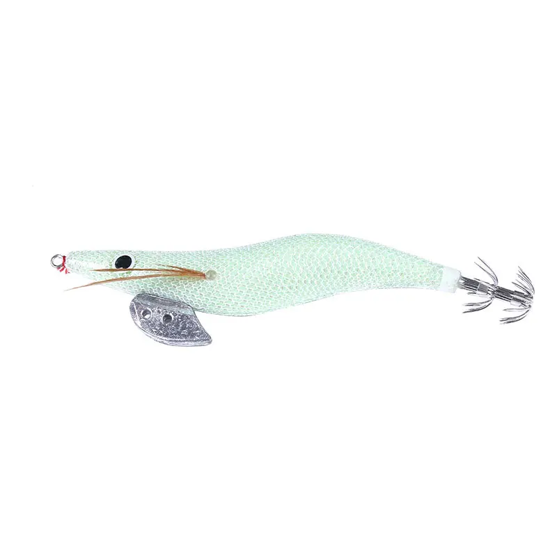 HENGJIA Leurres de calmar lumineux Glow Wood Shrimp with Octopus Squid Jig Hooks Cuttlefish Fishing Lure 2.0# 2.5# 3.0# 3.5#