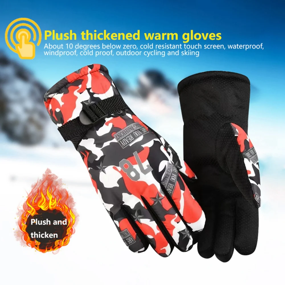 Ski Gloves Men Women Winter Snowboard PU Leather Non-slip Touch Screen Waterproof Motorcycle Cycling Fleece Warm Snow Gloves