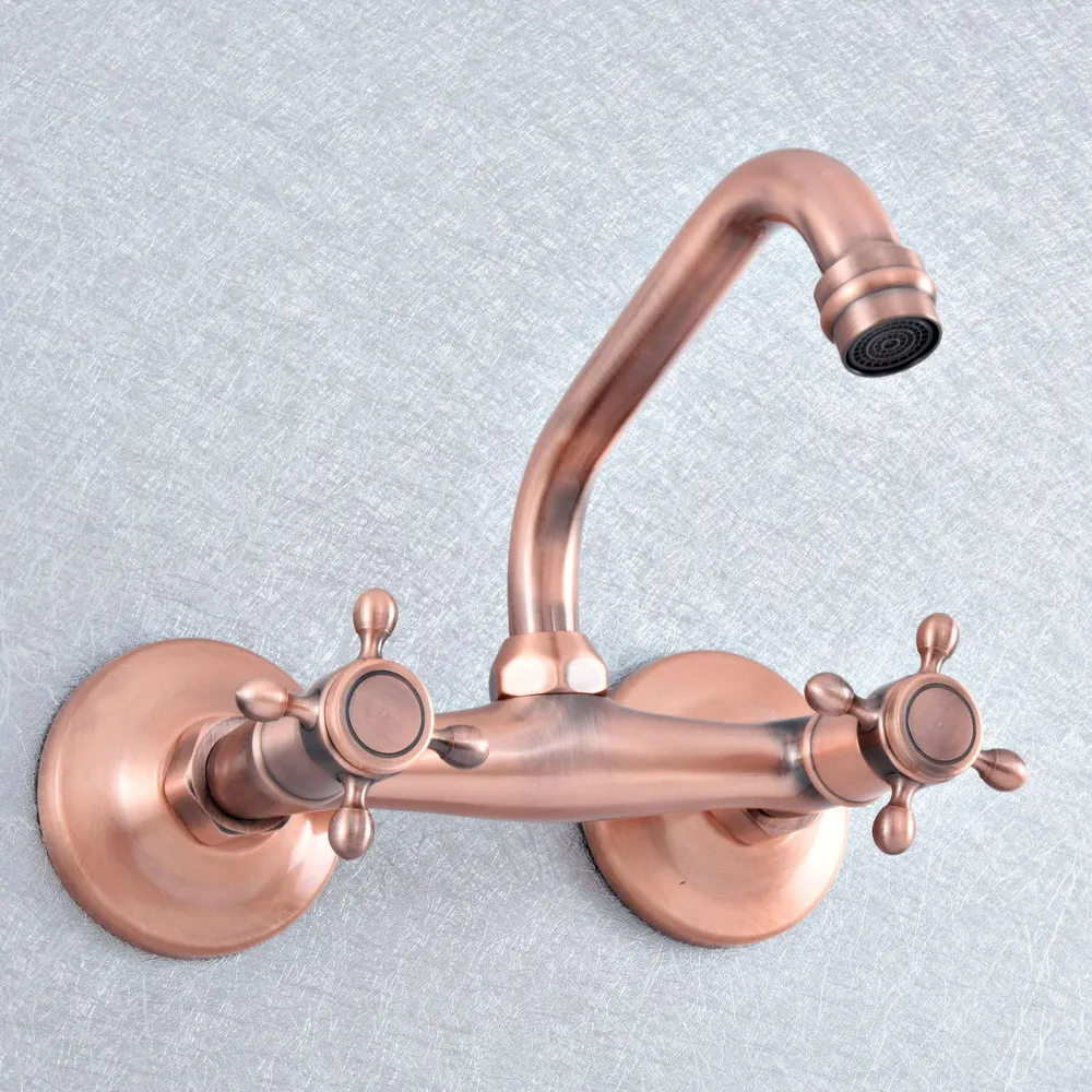 

Antique Red Copper Brass Wall Mounted Kitchen Wet Bar Bathroom Vessel Basin Sink Hot Cold Mixer Tap Swivel Spout Faucet msf865