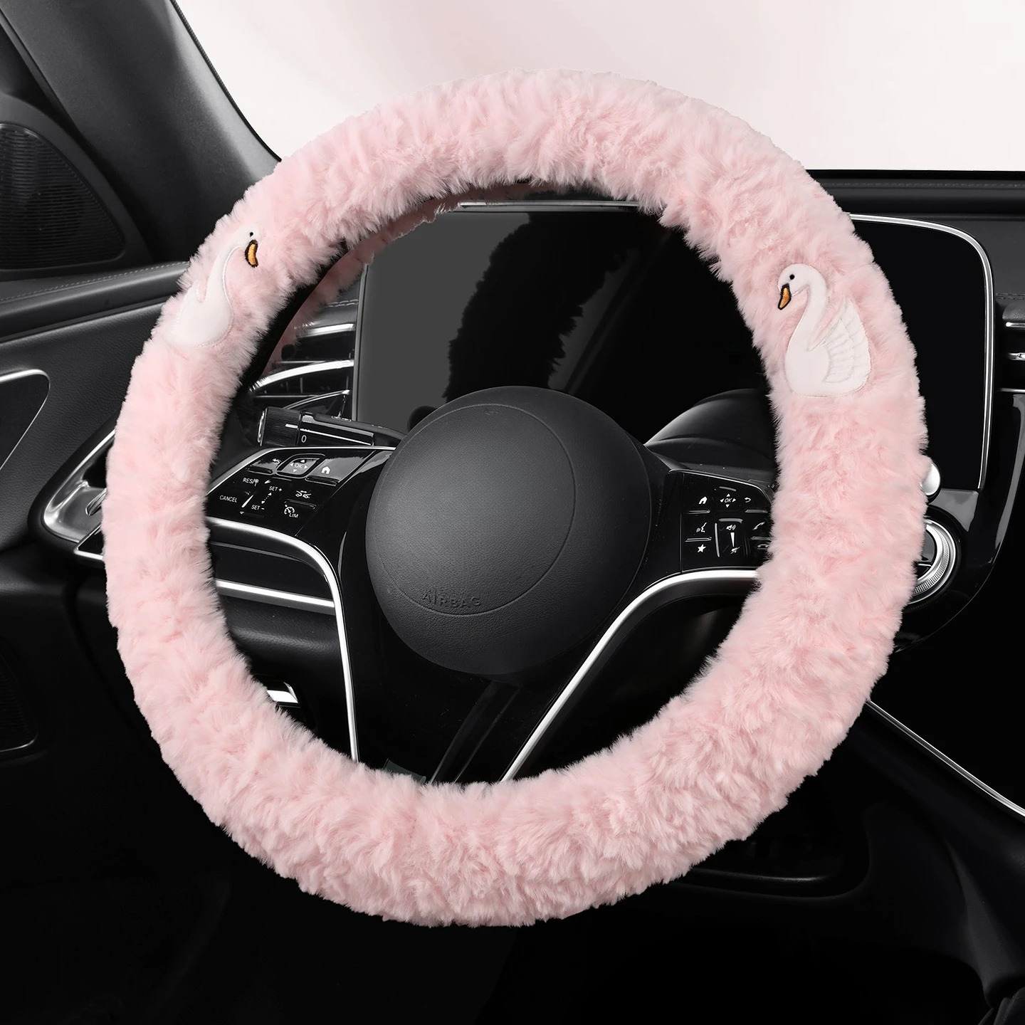 Car steering wheel cover winter warm anti-slip short plush women's cute swan car steering wheel protective cover