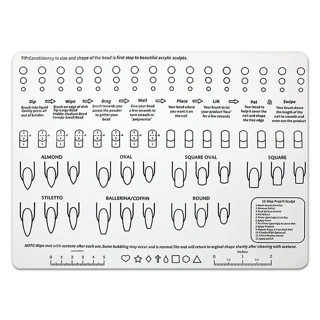 

Silicone Acrylic Nail Practice Training Sheet Mat Manicure Liquid Acrylic Tips Application Learning Tool