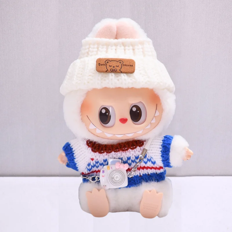 

For 15-17cm Labubu Doll Accessories Outfit Clothes Bear Label Hat Love Sweater Set Cute Decoration Little Clothes Toy Collectors