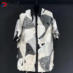 PFHQ Men's Splicing Patch Vintage Shirts Loose Short Sleeved Popular Single Breasted Sports Male Breathable Tops Summer 21Z5027