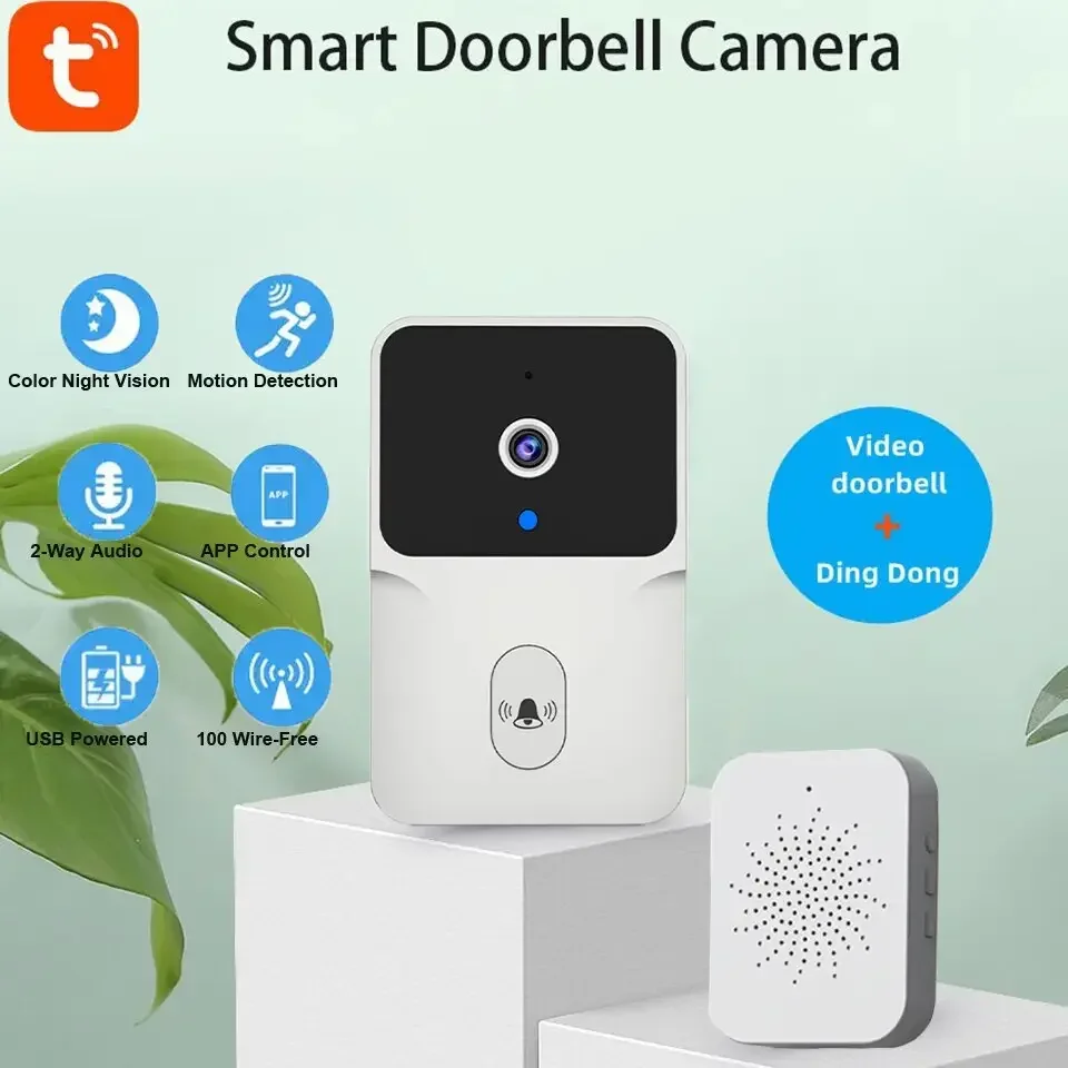 Tuya Smart Video Doorbell WiFi Wireless HD Camerabattery powered camera Security Door Bell Wi-Fi Intercom for Home Apartment