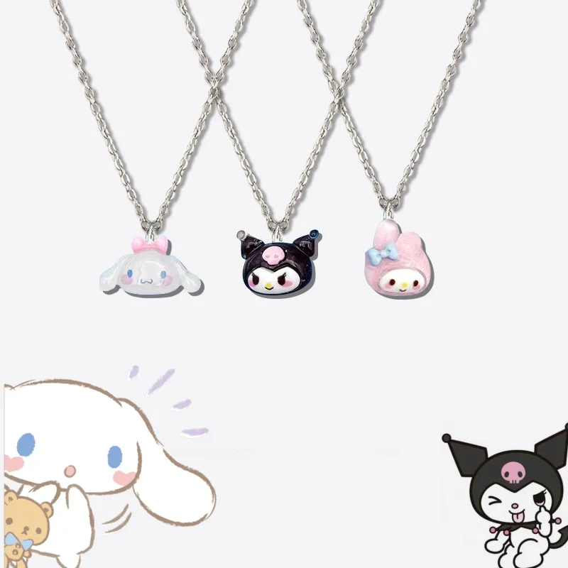 

Kawaii Cinnamoroll My Melody Kuromi Student Bijou Necklace Clavicle Chain Adjustable Pendant Accessories Girls Toy Gift