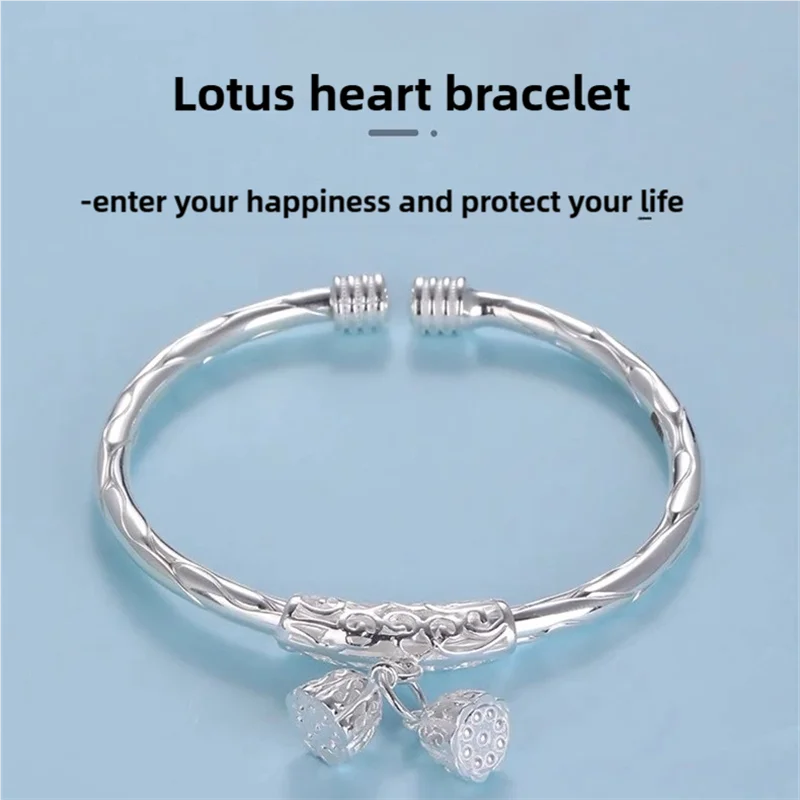 

2025 New 999 Pure Silver Lotus Bracelet, Women's Fashion, Versatile, Non fading, Anti Allergy Bracelet Jewelry Gift Wholesale