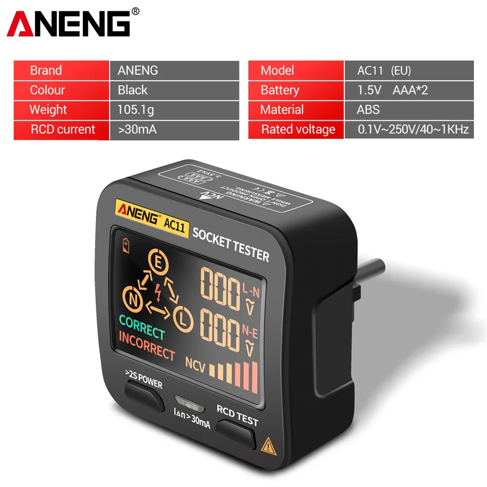 ANENG AC11 tester digital multimeter profesional test comprobador led tester automotriz rcd espanyol detector de fases probador de led ethernet tester comprobador enchufes US/UK/EU/AU enchufe tierra línea cero NCV
