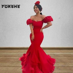 Flamenco Prom Dress 2024 Red Off Shoulder Mermaid Evening Gowns Ruffles Skirt Formal Dance Party Wear