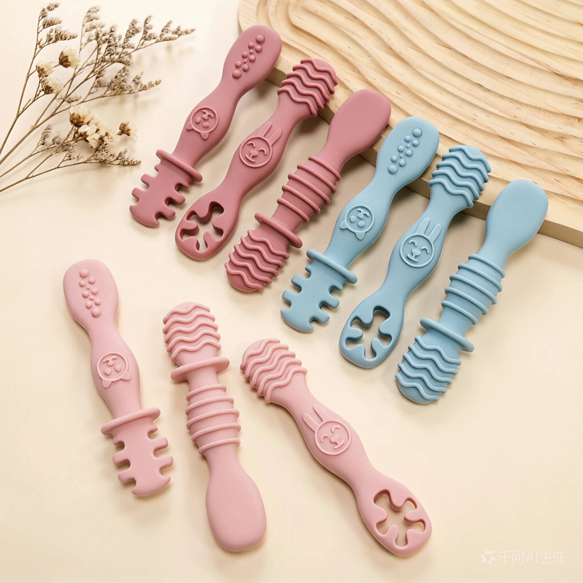 

3pcs Silicone Baby Spoon Set Cartoon Rabbit Bear Pattern Chewing Training Spoon Easy Grip Tableware Essential For Newborns