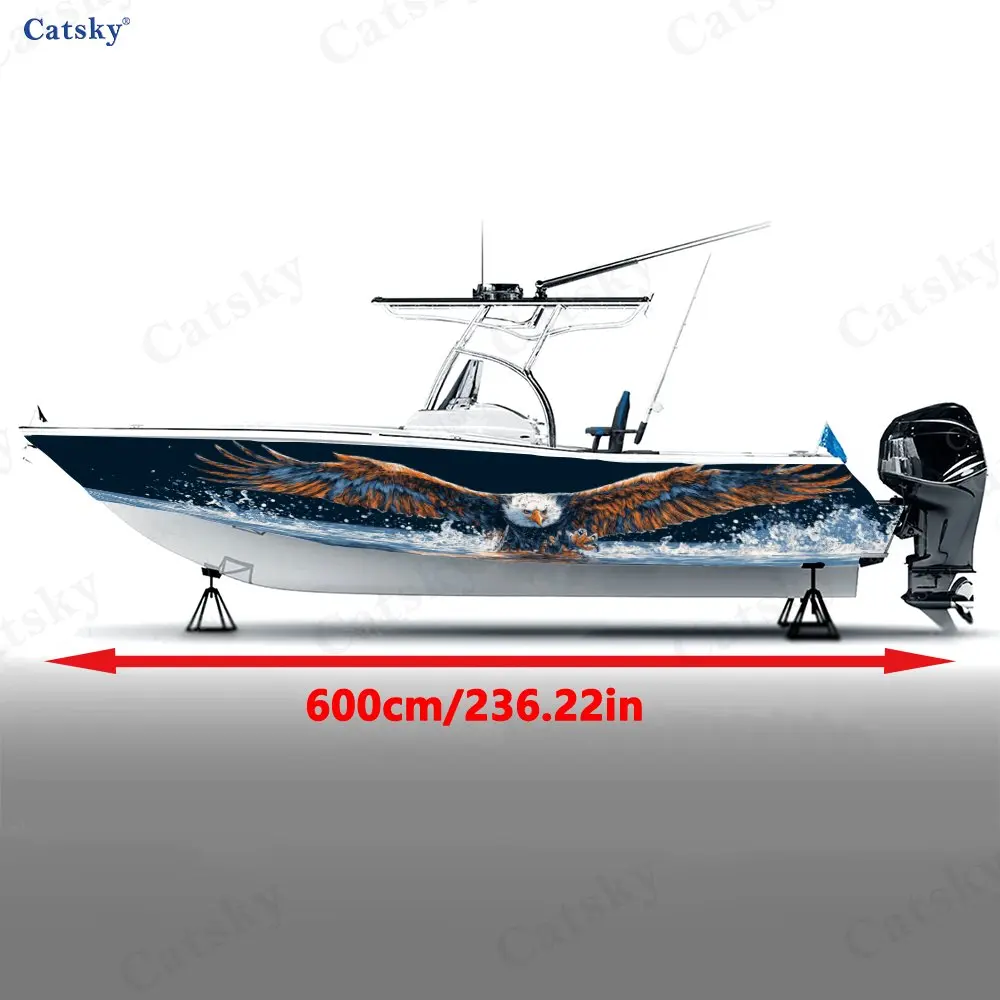 Bald Eagle Treading Wave Boat Stickers, PVC Waterproof Durable Vinyl Wrap Decals for Fishing Boats, Durable and Stylish Design