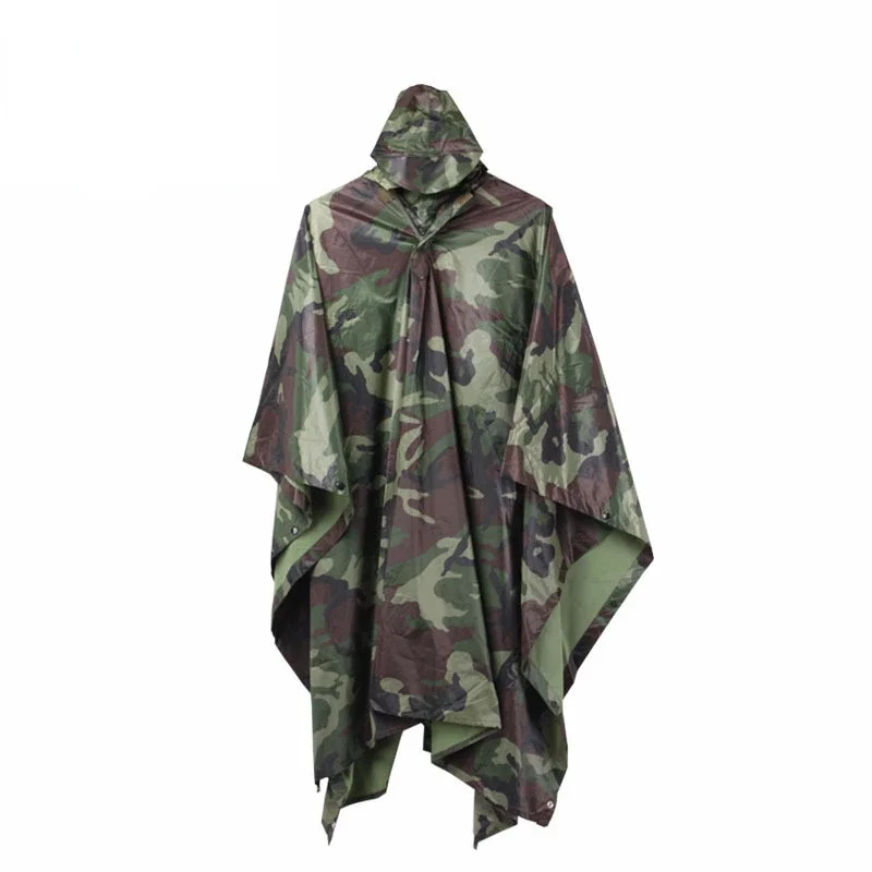 3 IN 1 Multifunctional Outdoor Camouflage Tactical Waterproof Raincoat Awning From The Rain Motorcycle Rain Poncho Picnic Mat