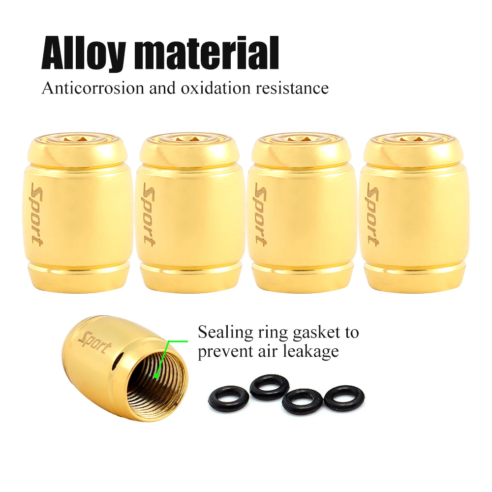 AQTQAQ 1Set Zinc Alloy Anti-theft Sport Car Tire Valve Caps Wheel Tires Trye Stem Air Cap Airtight Covers for Car Styling