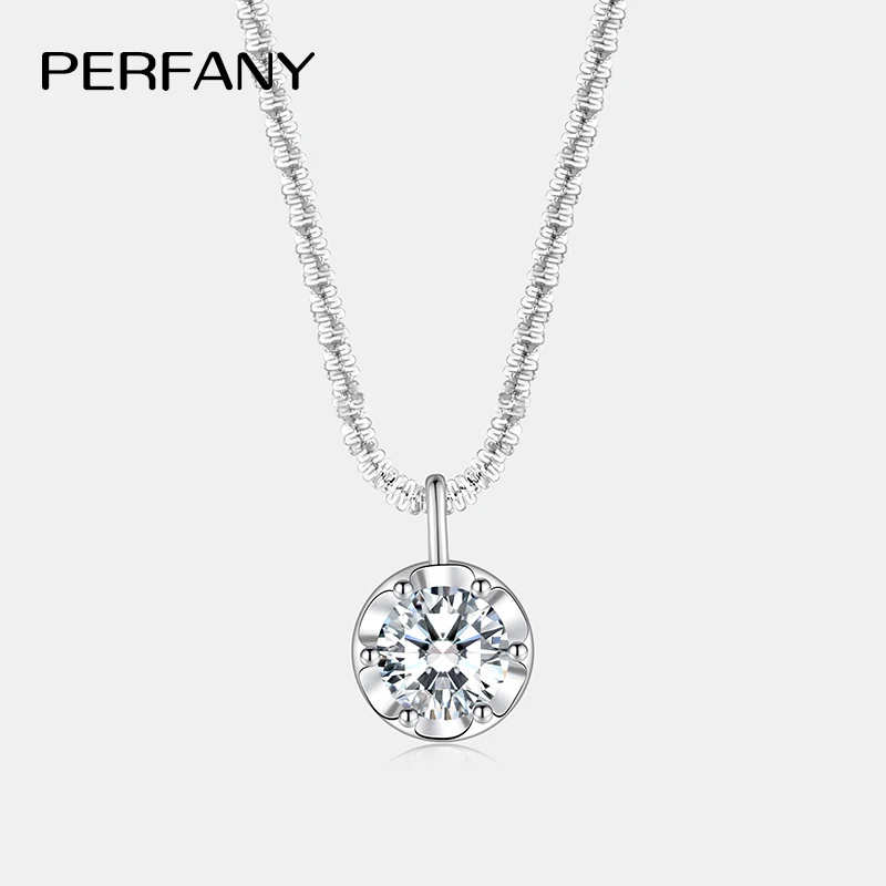 

PERFANY 1/2CT Moissanite Necklace for Women S925 Pure Silver Sparkling Crown Diamond Pendant Luxurious Wedding Jewelry