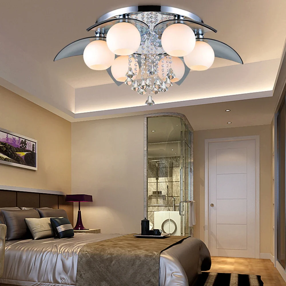 

LED E27 Nordic Iron Crystal Glass Lamp. Light.Ceiling Lights. Ceiling Lamp Foyer Bedroom Hall