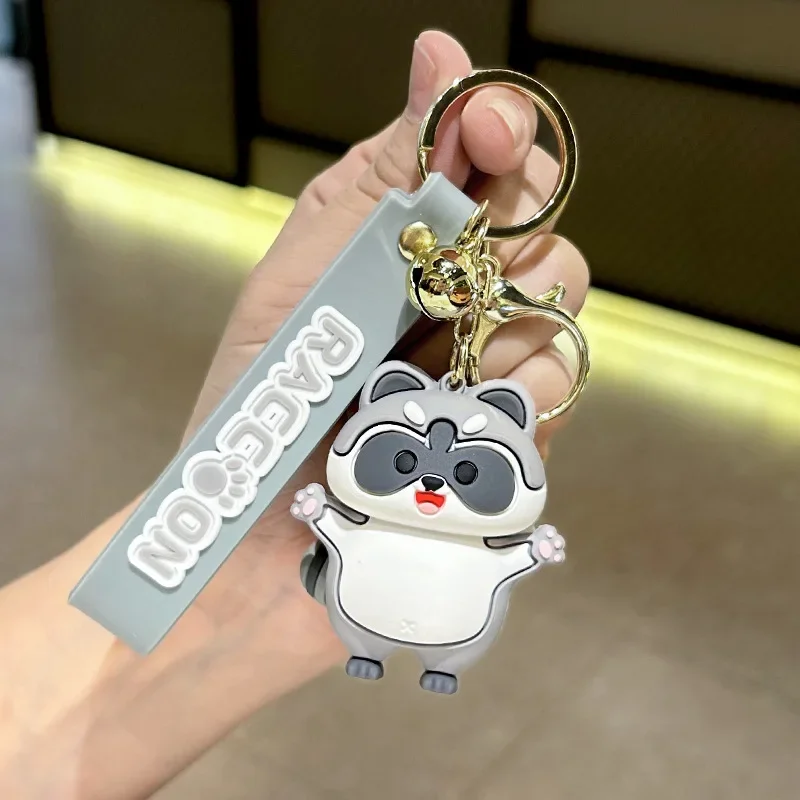 Cartoon Cute Raccoon Animal Silicone Doll Key Chain Creative Trend Cartoon Girl Heart Soft Glue Key Chain Pendant Wholesale