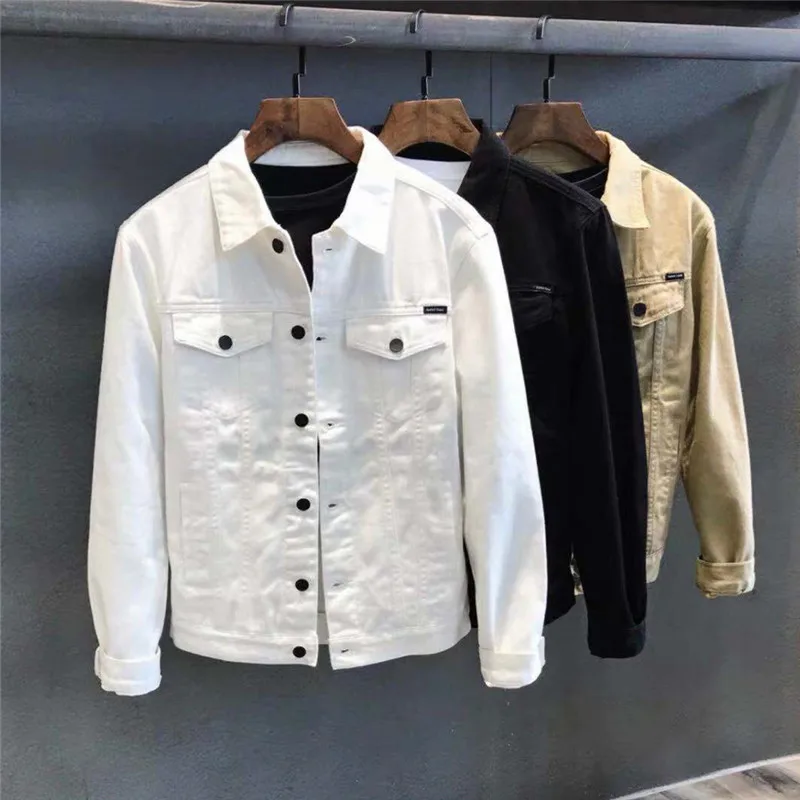 

Новая весенне-осенняя однотонная мужская джинсовая куртка в корейском стиле, модная рабочая одежда, повседневная куртка в японском стиле, топ-рубашка