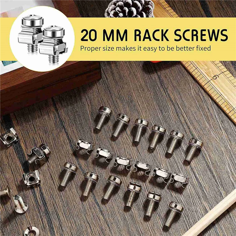 Aa49 100 conjuntos de parafusos de rack m6, parafusos de 20mm e porcas de gaiola, parafusos de montagem em rack e servidor de porcas de inserção quadradas
